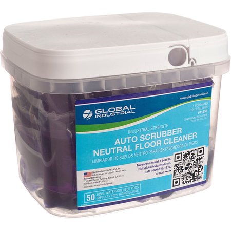 GLOBAL INDUSTRIAL Auto-Scrubber Neutral Floor Cleaner, 50 Pods/Tub, 4PK 641556